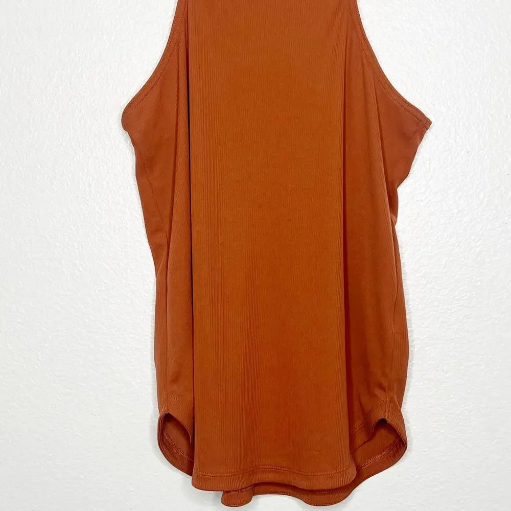 NIKE Dri Fit Studio Ribbed Athletic Tank Top Racerback Burnt Orange Womens Sz M